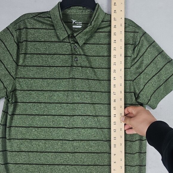 Old Navy Active Go-Dry Polo Shirt Mens L Green Striped Lightweight Jersey Knit - Picture 5 of 9